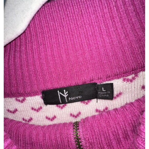 Neve 1/4 Zip Sweater Merino Wool Blend Womens Size L Polka Dot Print Pink - Picture 3 of 7